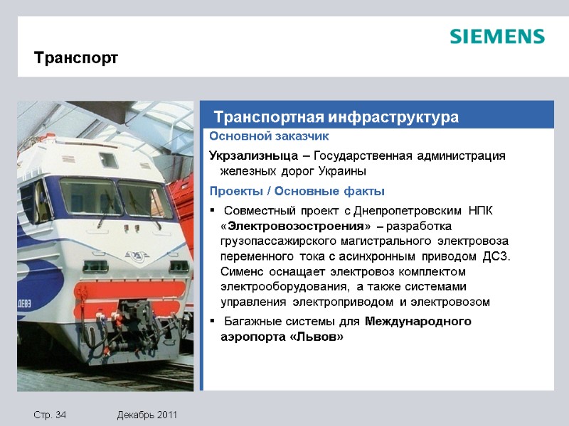 Транспортная инфраструктура Основной заказчик Укрзализныца – Государственная администрация железных дорог Украины Проекты / Основные